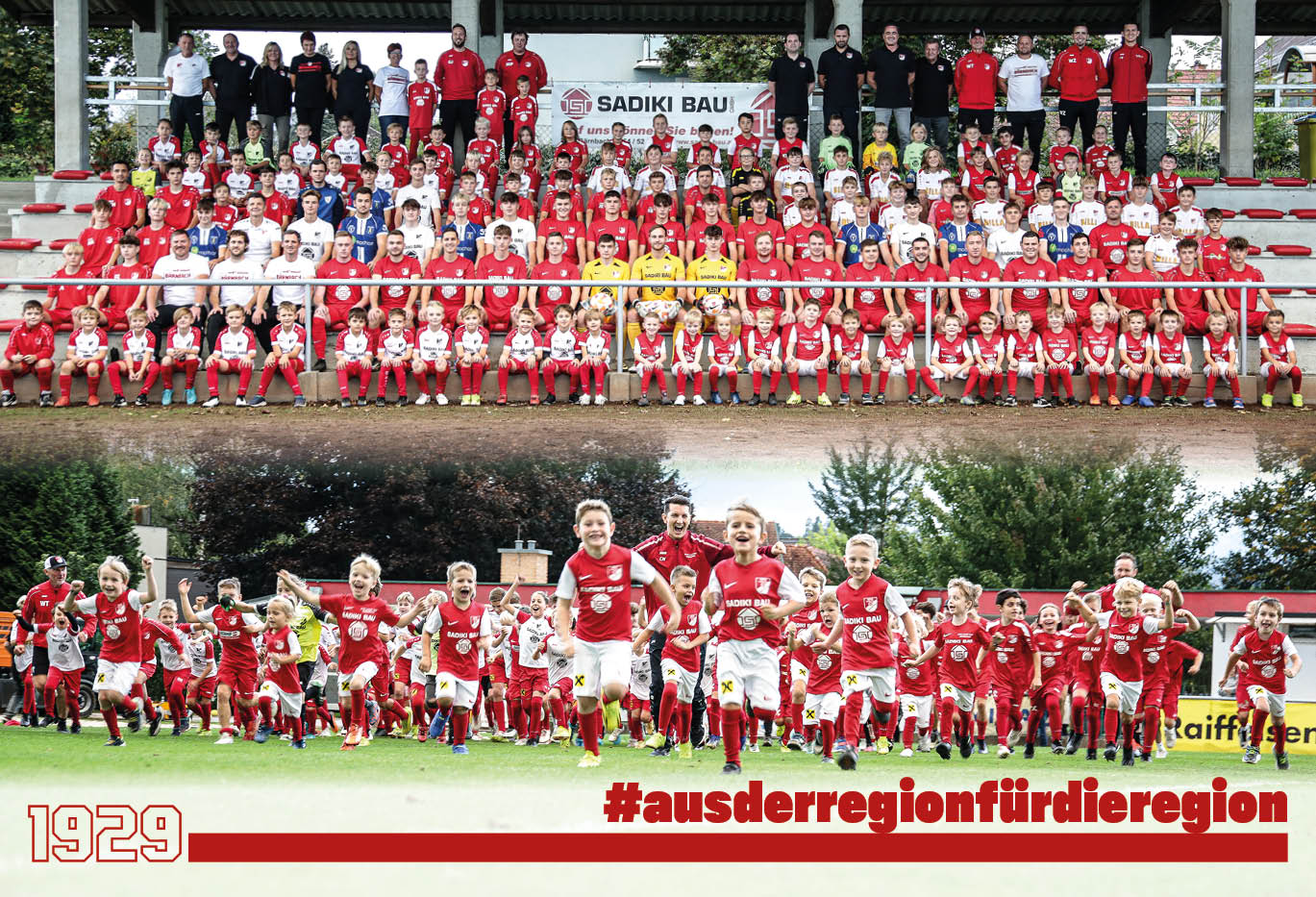 Aktuelle Nachwuchsmannschaften des ATUS Bärnbach und Kinder beim gemeinsamen Fußballtag